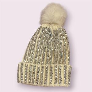 Adrienne Landau Cream Hat with Silver Sparkle